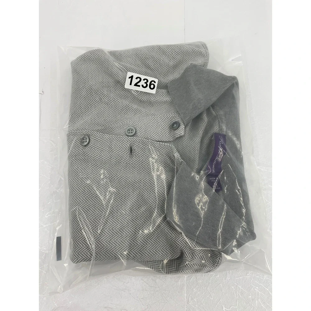 Ralph Lauren Golf Polo Shirt Herringbone‎ Pattern Gray Short Sleeve L